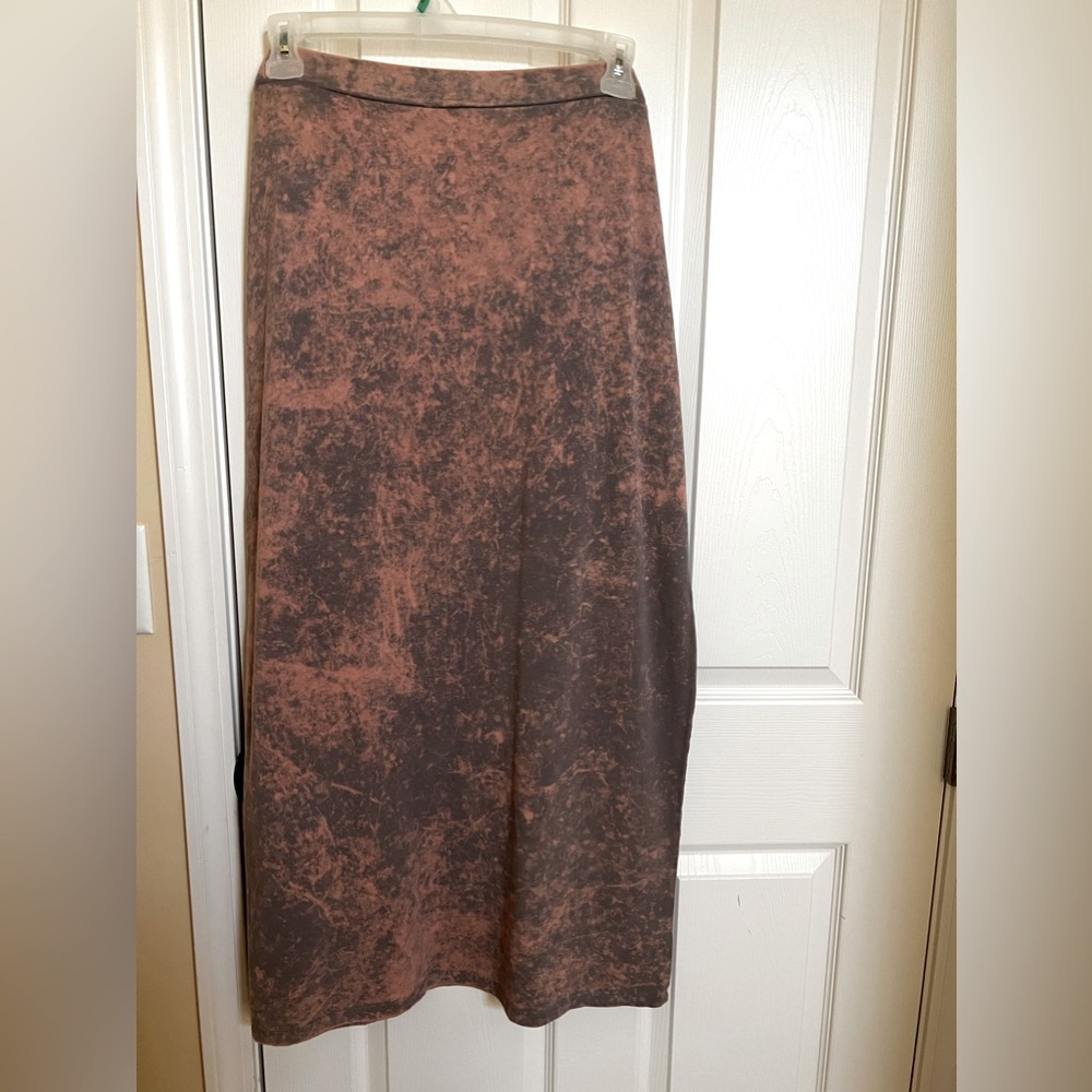 Xhilaration-Tie Dye-grey and soft pink, elastic waist maxi skirt with side slit.
